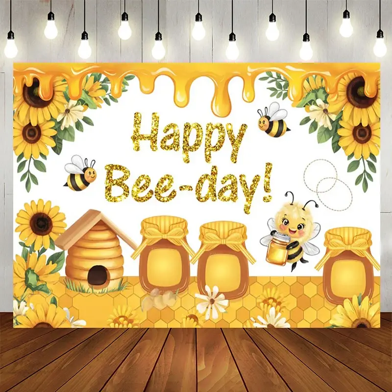 Aperturee Sunflower Honey Cabin Sweet Happy Birthday Backdrop, 5X3FT(1.5X1M), 15.07 USD, birthday backdrops, NYHD11429413-E