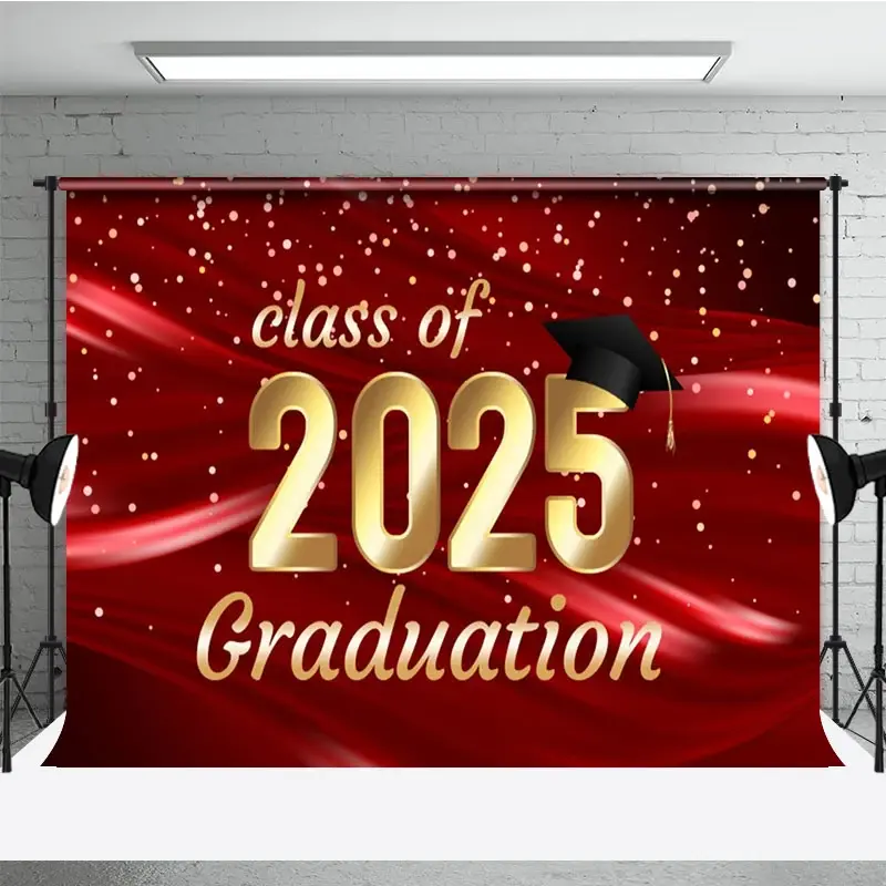 Aperturee Elegant Red Gold Dots Graduation Ceremony Backdrop, 3X2FT(1MX0.6M), 14 USD, graduation backdrops, NYHD11429451-M