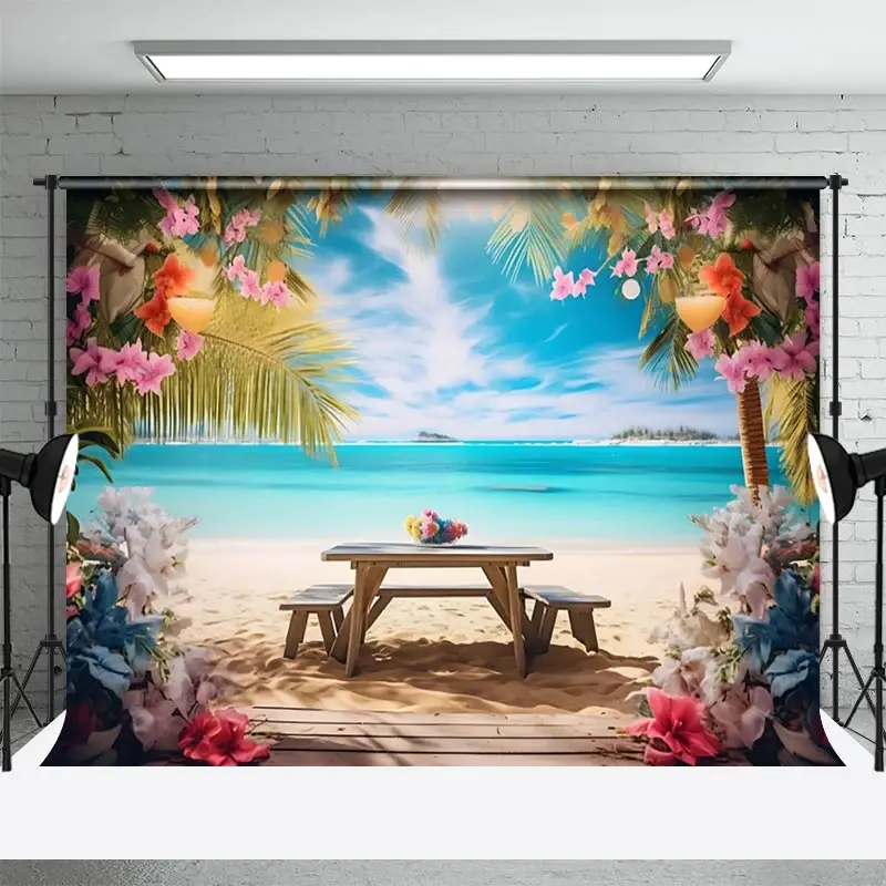 Aperturee Hawaiian Beach Sea Sweet Blue Sky Holiday Backdrop, 3X2FT(1MX0.6M), 14 USD, dance backdrops, NYHD11429882-M