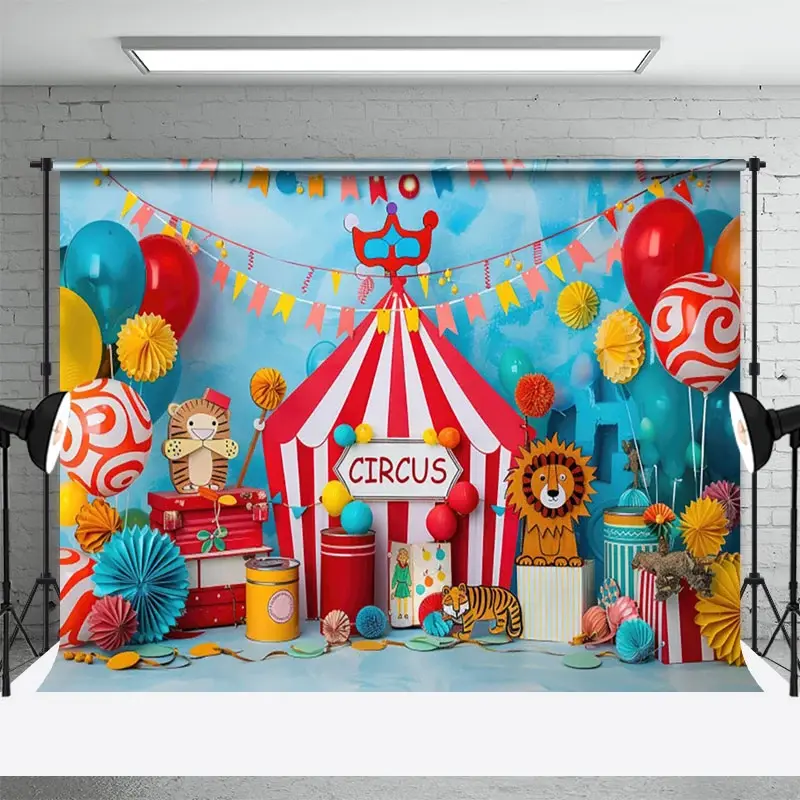 Aperturee Flag Circus Balloon Cake Smash Photography Backdrop, 3X2FT(1MX0.6M), 14 USD, birthday cake smash backdrops, NYHD11429996-M