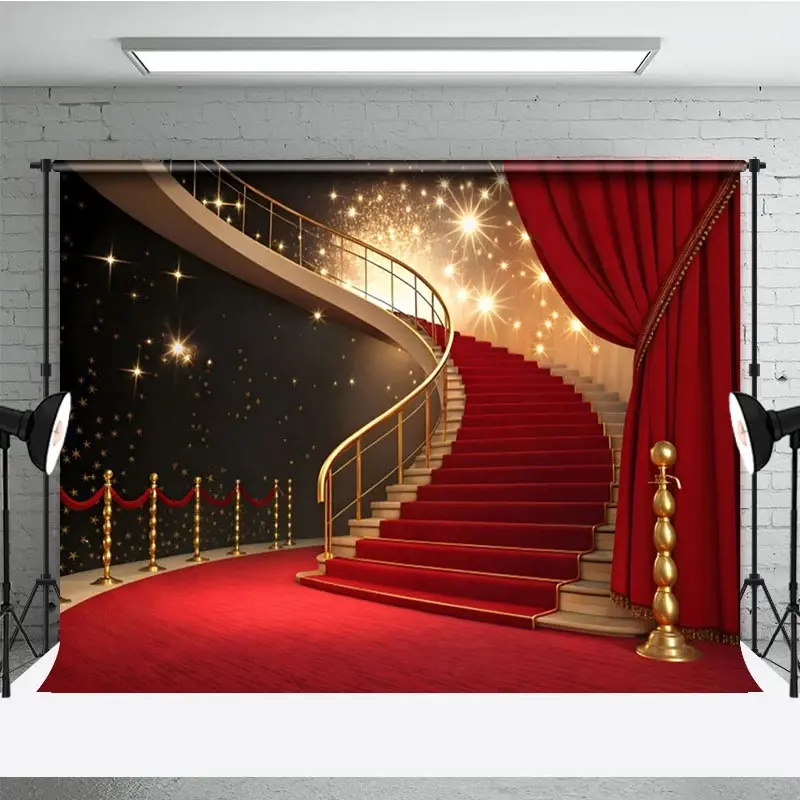 Aperturee Red Carpet Stairs Shiny Stage Photo Booth Backdrop, 3X2FT(1MX0.6M), 14 USD, stage backdrops, NYHD11430187-M