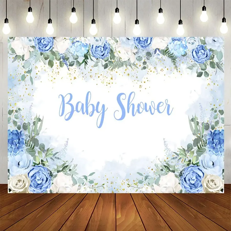 Aperturee Spring Vibe Sweet Floral Blue Baby Shower Backdrop, 5X3FT(1.5X1M), 15.07 USD, baby shower backdrops, NYHD11430323-E