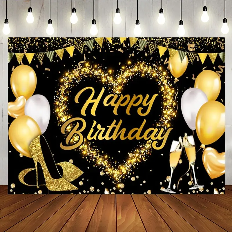 Aperturee Classical Balloon Glitter Flags Birthday Backdrop, 5X3FT(1.5X1M), 15.07 USD, birthday backdrops, NYHD11430362-E