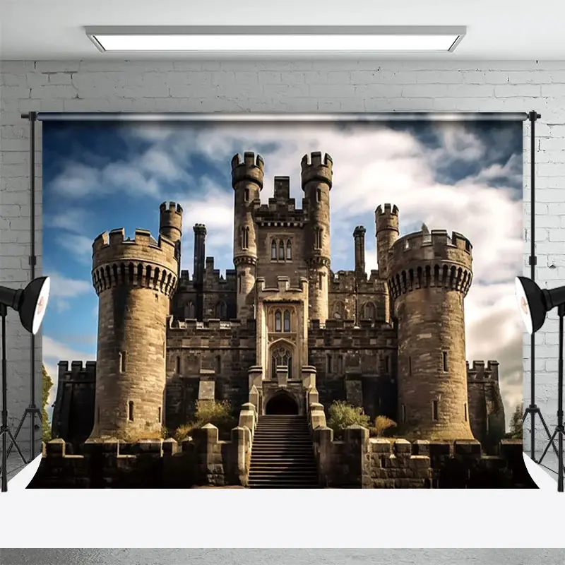 Aperturee Sturdy Stone Castle Cloudy Sky Photography Backdrop, 3X2FT(1MX0.6M), 14 USD, natural scenery backdrops, NYHD12808038-M