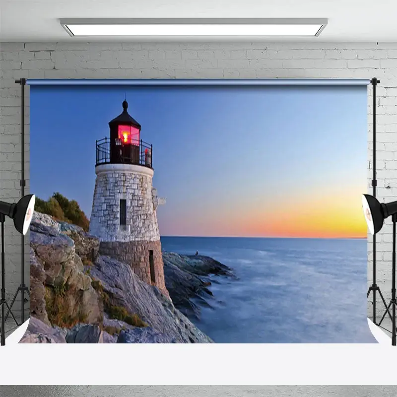 Aperturee Seaside Lighthouse Sunset Scenery Photo Backdrop, 3X2FT(1MX0.6M), 14 USD, natural scenery backdrops, NYHD12808216-M