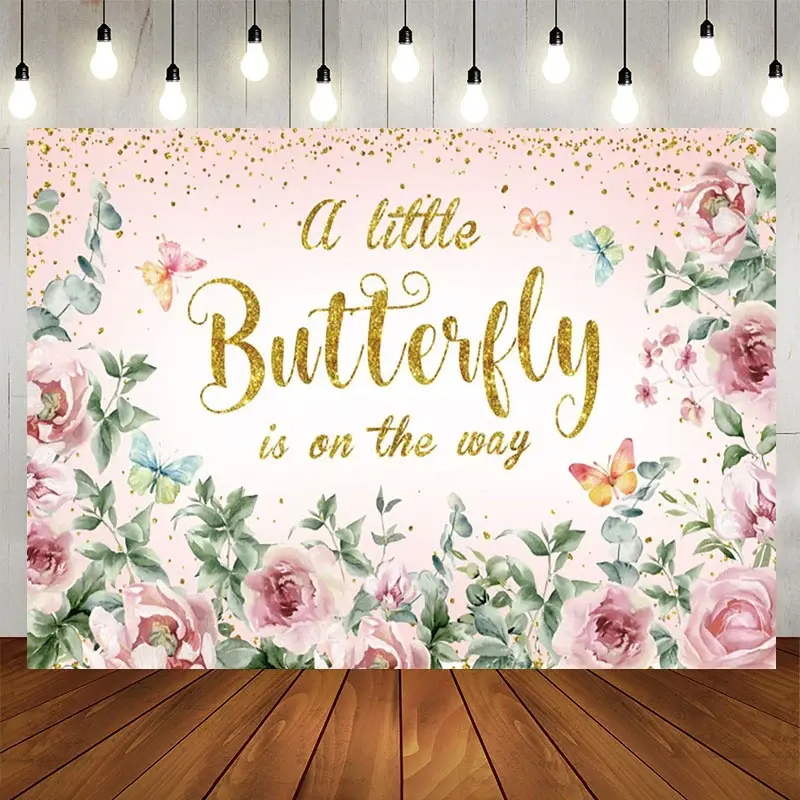 Aperturee Spring Floral Sweet Butterfly Baby Shower Backdrop, 5X3FT(1.5X1M), 15.07 USD, baby shower backdrops, NYHD13001019-E