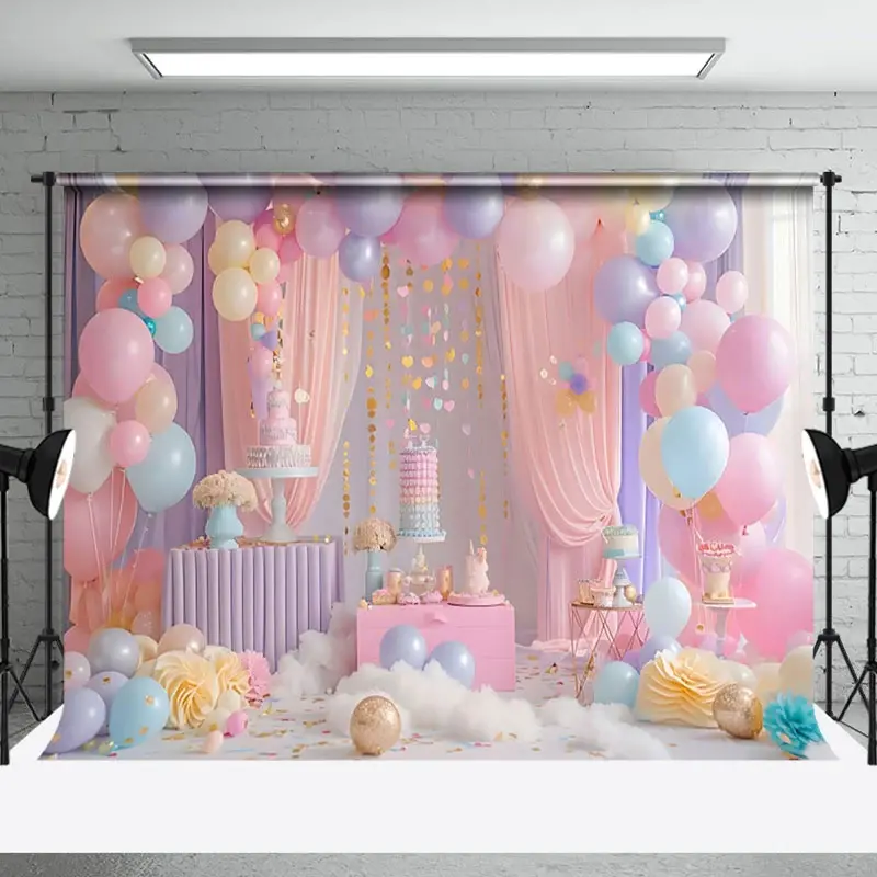 Aperturee Magical Pink Purple Birthday Party Balloons Backdrop | Photography Cloth Backdrop | Best Background Photoshoot | Photography Backdrops