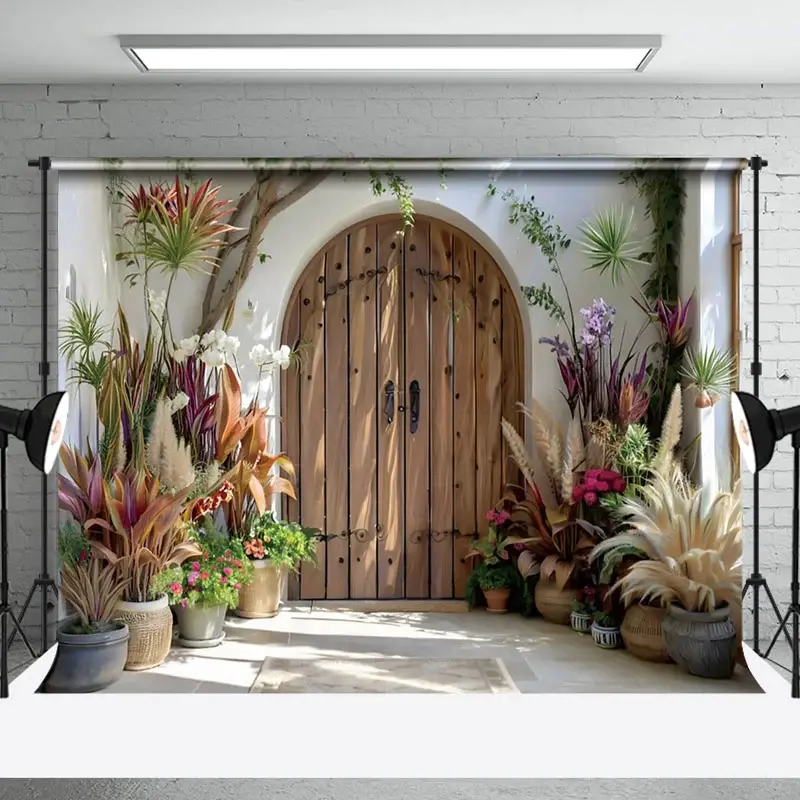 Aperturee Spring Sunlight Wooden Door Floral Wedding Backdrop | Diy Photography Backdrop | Best Background Photoshoot | Photo Booth Background