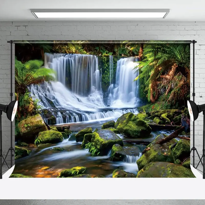 Aperturee Tranquil Multi Tier Waterfall Verdant Moss Backdrop | Photography Cloth Backdrop | Backdrops For Photos | Photography Photo Background