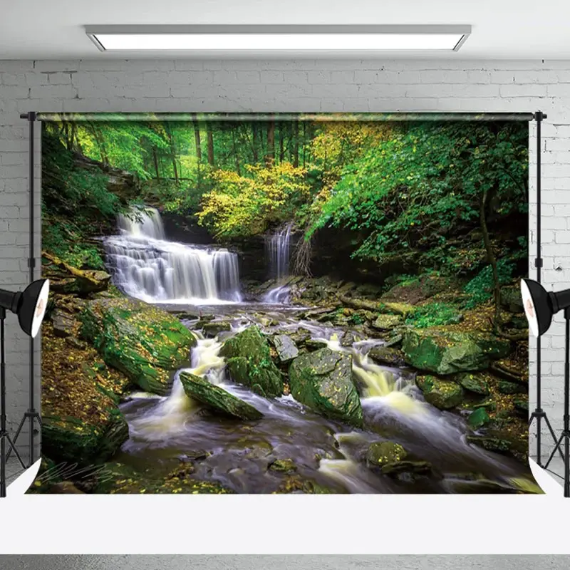Aperturee Serene River Cascad Waterfalls Autumn-Toned Backdrop | Photo Studio Background | Professional Photography Backdrop | Backdrops For Photos