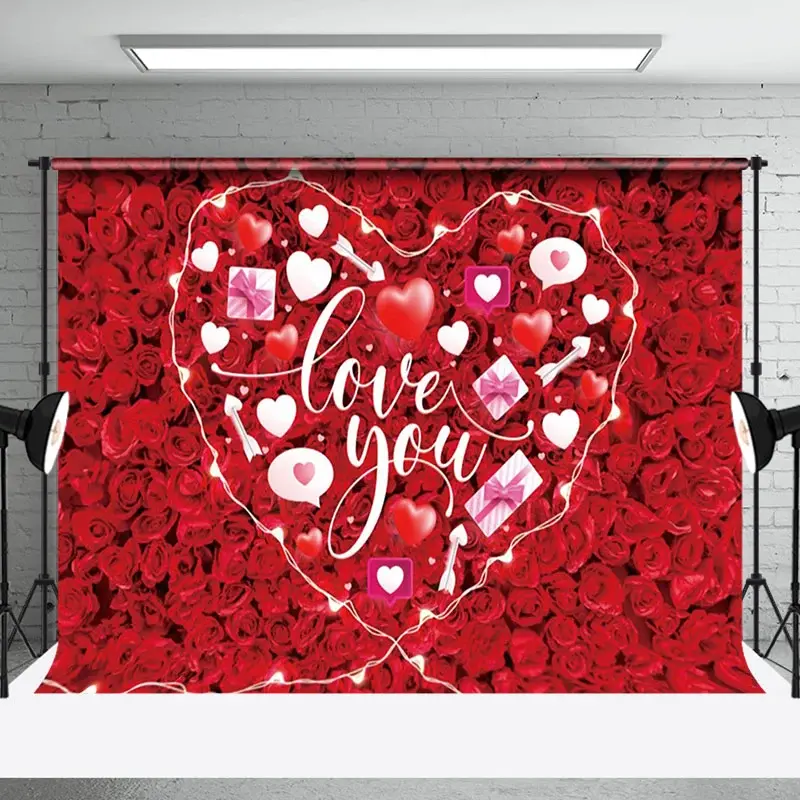 Aperturee Romantic Red Rose White Heart Love You Backdrop | Valentine'S Day Backdrops | Diy Valentine Photo Backdrop | Happy Valentines Day Banner