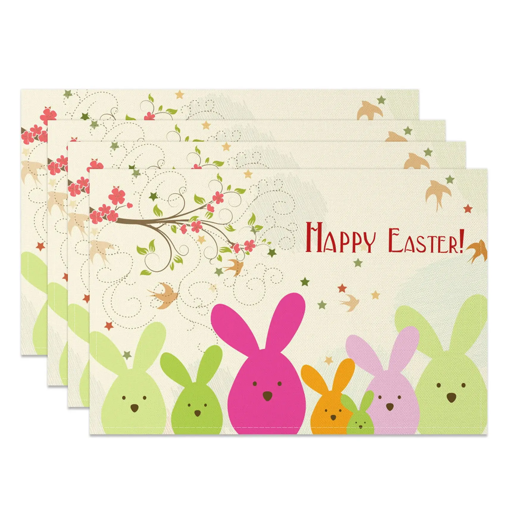 Aperturee Spring Vine Floral Bunny Easter Set Of 4 Placemats, 14x12 Inch, 15.8 USD, NYJY00437-S, placemats
