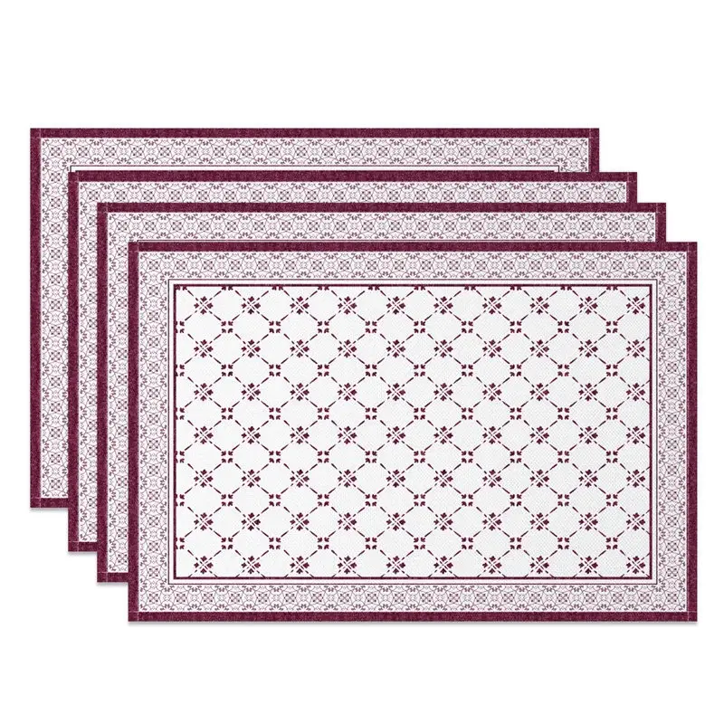 Aperturee Boho Retro Rose Red White Rhombus Set Of 4 Placemats, 14x12 Inch, 15.8 USD, placemats, NYJY00454-S