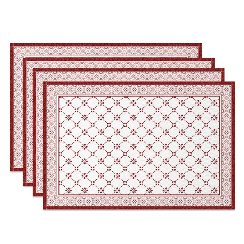 Aperturee Boho Retro Rust Red White Rhombus Set Of 4 Placemats, 14x12 Inch, 15.8 USD, placemats, NYJY00456-S