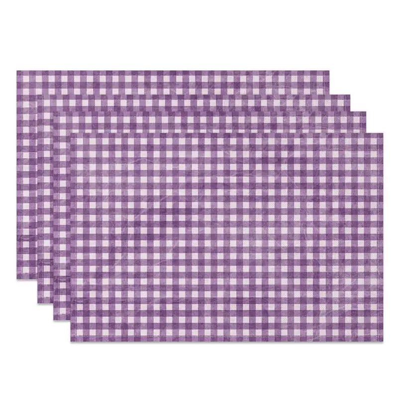 Aperturee Retro Purple White Plaid Dining Set of 4 Placemats, 14x12 Inch, 15.8 USD, placemats, NYJY00465-S