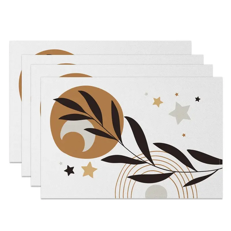 Aperturee Minimalism Moon Stars Leaves Print Set Of 4 Placemats, 14x12 Inch, 15.8 USD, placemats, NYJY00507-S