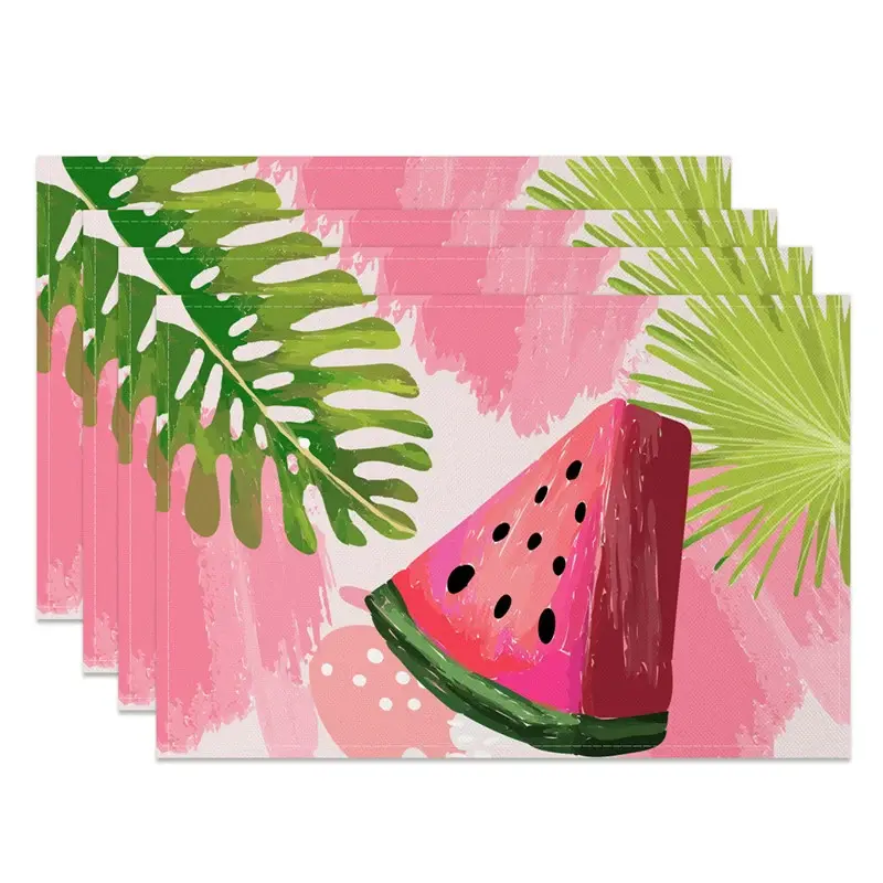 Aperturee Summer Painted Melon Monstera Set of 4 Placemats, 14x12 Inch, 15.8 USD, placemats, NYJY00558-S