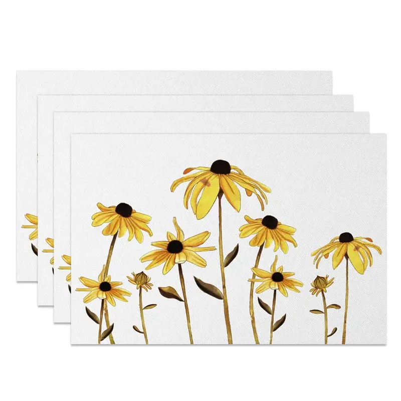 Aperturee Retro White Yellow Faded Floral Set Of 4 Placemats, 14x12 Inch, 15.8 USD, placemats, NYJY00568-S