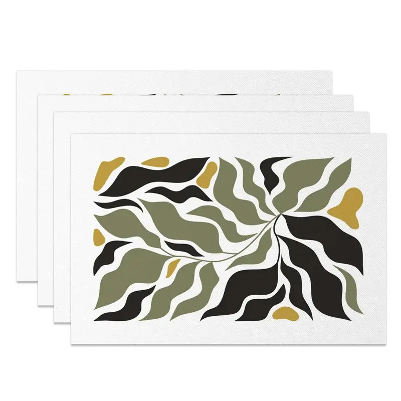 Aperturee Abstract Green Black Plant Leaves Set of 4 Placemats, 14x12 Inch, 15.8 USD, placemats, NYJY00609-S