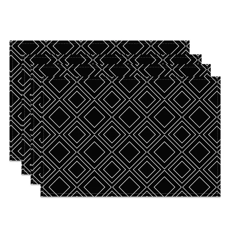 Aperturee Modern Black White Geometric Print Set of 4 Placemats, 14x12 Inch, 15.8 USD, placemats, NYJY00702-S