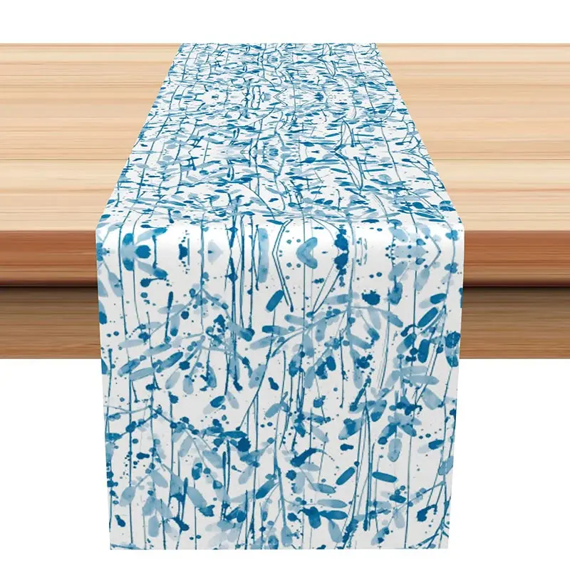 Aperturee Ink Blue Floral and Stripe Table Runner, Aesthetic Moody Botanical Design, Elegant and Romantic Kitchen Decor, 12