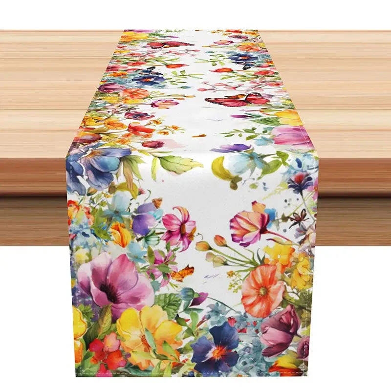 Aperturee Bright and Colorful Wildflower Spring Table Runner, Fresh Botanical Decor, Easter or a Garden Party Decoration, 12