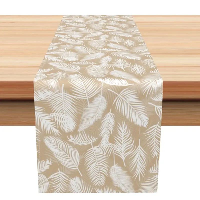 Aperturee White Palm Leaf Table Runner on a Nude Background, Minimalist Tropical Decor, Modern and Chic Dining Linen, 12