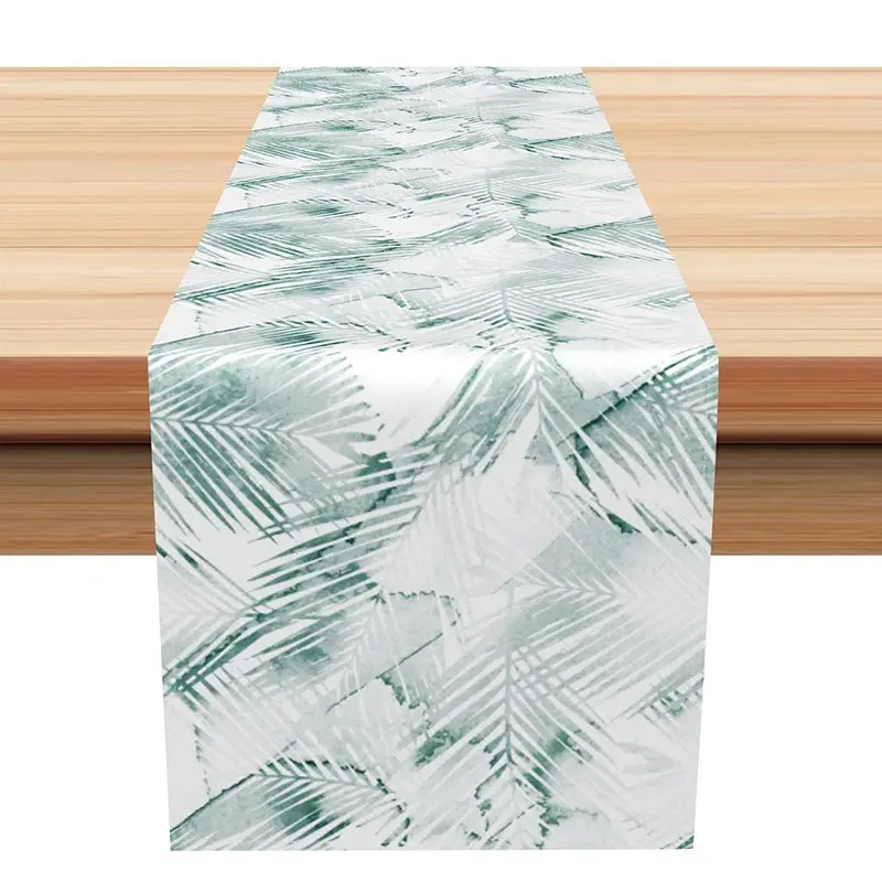 Aperturee Tropical Plants and Palm Leaves Table Runner, Green Jungle Vibe for Summer, Safari or a Hawaiian Party Decor, 12
