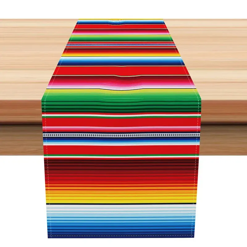 Aperturee Colorful Serape Stripe Table Runner for Mexican Fiesta, Cinco de Mayo Carnival, Taco Tuesday Party Decoration, 12