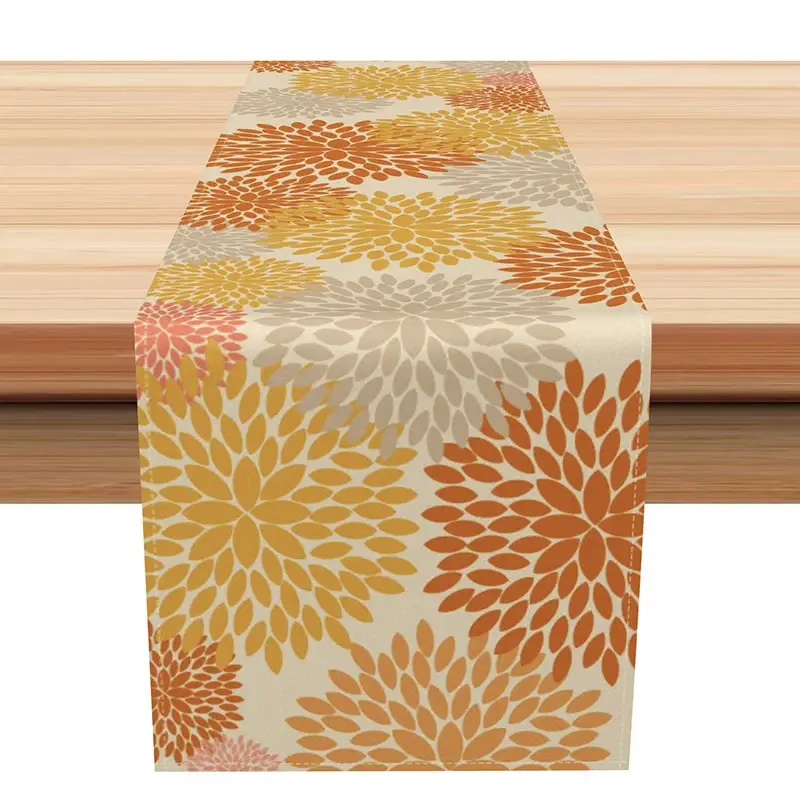 Aperturee Elegant Autumn Leaves Table Runner, Repeating Brown Botanical Pattern, Rustic Fall or Thanksgiving Kitchen Decor, 12