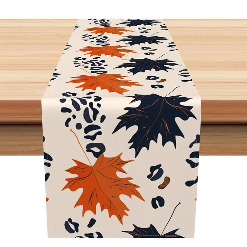 Aperturee Autumn Maple Leaves Table Runner in Earth Tones, Fine Art Botanical Design, Rustic Fall Thanksgiving Decor, 12