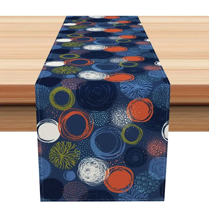 Aperturee Cute Polka Dot and Circle Pattern Table Runner, Lovely Abstract Geometric Design, Modern Colorful Kitchen Decor, 12
