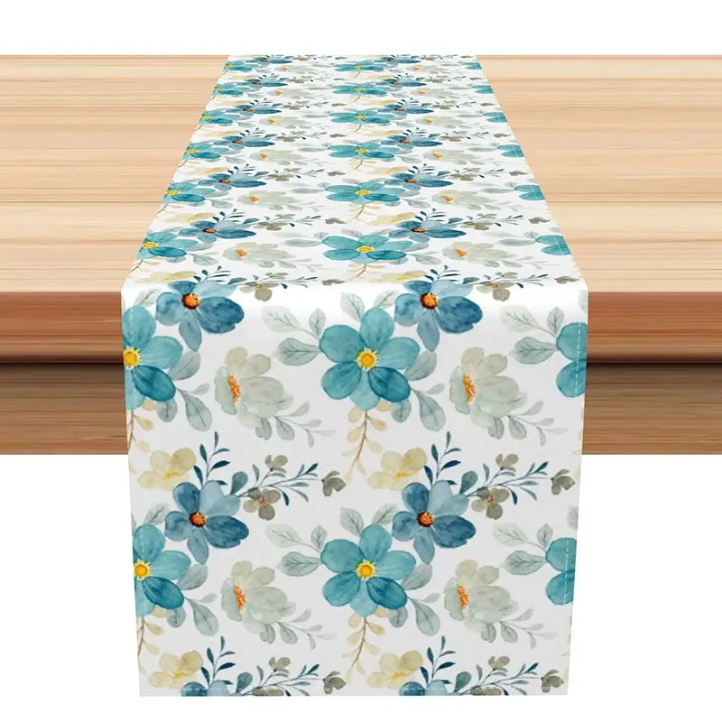Aperturee Elegant Spring Table Runner with Repeating Floral Pattern, Fresh Botanical Design, Modern Farmhouse Kitchen Decor, 12