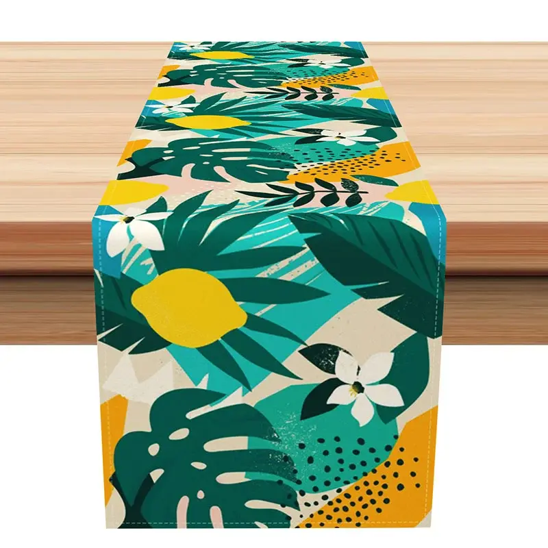 Aperturee Summer Tropical Table Runner with Monstera and Floral Print, for Hawaiian Luau Party and Kitchen Decor, 12x72in (WxH), 15.52 USD, table ru