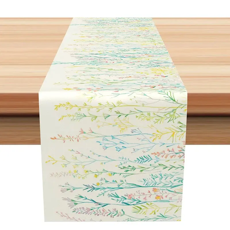 Aperturee Modern Spring Table Runner with Colorful Abstract Lines and Florals, for Contemporary Kitchen Decor, 12x72in (WxH), 15.52 USD, table runne