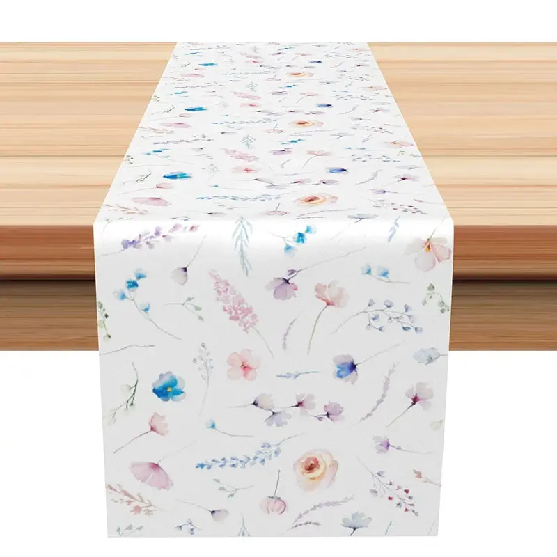 Aperturee Simple Spring Table Runner with Colorful Floral Pattern, for Everyday Kitchen and Casual Dining Table Decor, 12x72in (WxH), 15.52 USD, tab