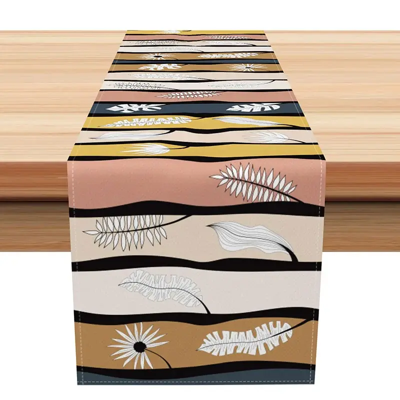 Aperturee Modern Abstract Table Runner with Feather, Floral and Plant Print, for Boho Chic Kitchen Dining Decor, 12x72in (WxH), 15.52 USD, table run