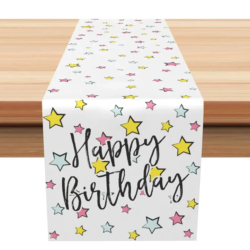 Aperturee Happy Birthday Table Runner with Colorful Star Print, for Kids Birthday Party Supplies and Table Decor, 12x72in (WxH), 15.52 USD, table ru