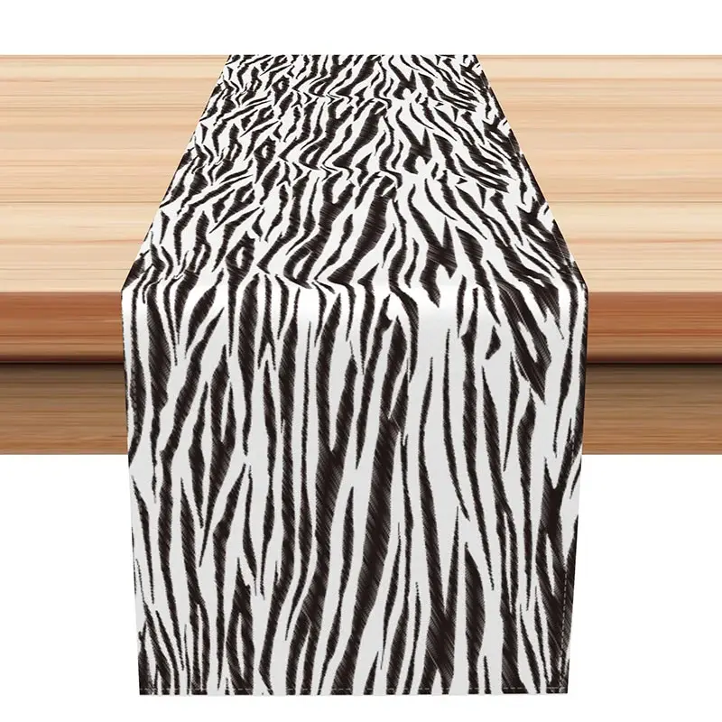 Aperturee Modern Minimalist Table Runner with Black Irregular Stripes, for Contemporary and Scandinavian Kitchen, 12x72in (WxH), 15.52 USD, table ru