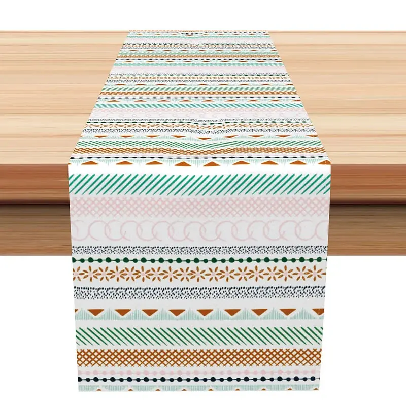 Aperturee Boho Aztec Table Runner with Traditional Tribal Stripes, Rustic Southwest Decor for Kitchen and Dining, 12x72in (WxH), 15.52 USD, table ru