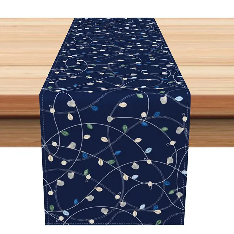 Aperturee Modern Abstract Table Runner with Navy Blue Irregular Lines and Leaves, for Contemporary Dining Decor, 12x72in (WxH), 15.52 USD, table run