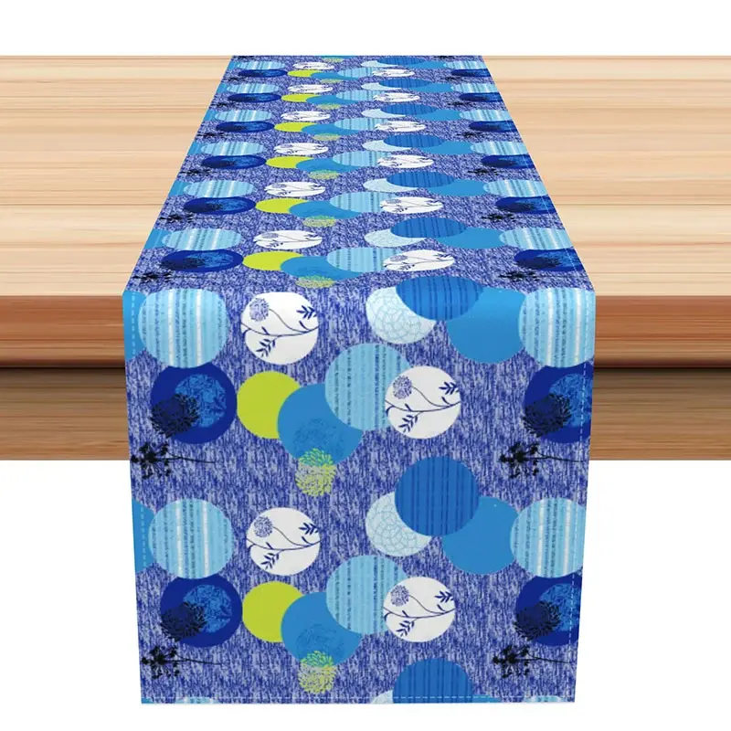 Aperturee Vintage Floral Table Runner with Dark Blue and Polka Dot Pattern, for Retro and Farmhouse Kitchen, 12x72in (WxH), 15.52 USD, table runners