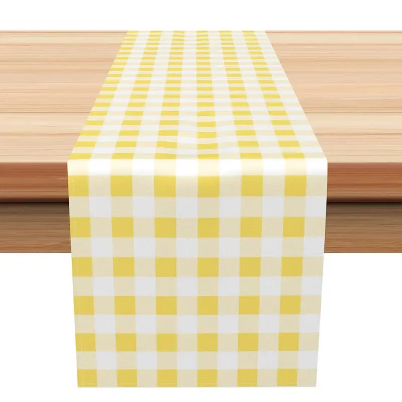 Aperturee Classic Yellow Gingham Table Runner, Farmhouse Buffalo Plaid for Summer Picnic and Kitchen Decor, 12x72in (WxH), 15.52 USD, table runners,