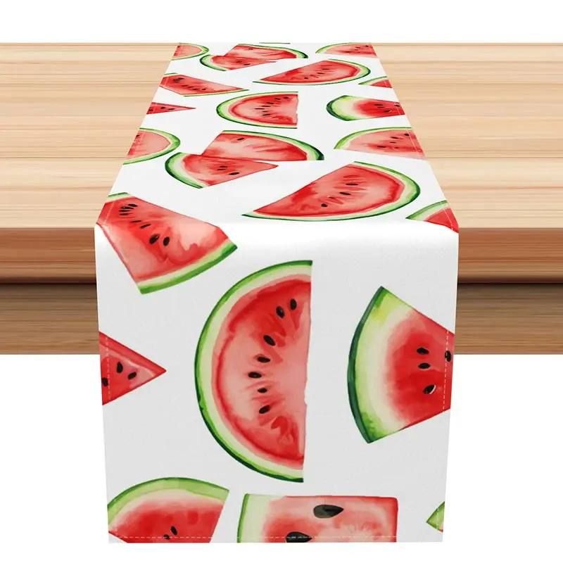 Aperturee Hello Summer Table Runner with Fresh Watermelon Print, Fun Kitchen Decor for Outdoor BBQ and Picnic Party, 12x72in (WxH), 15.52 USD, summe