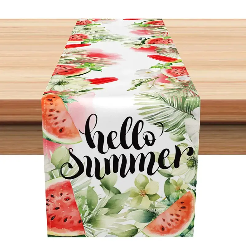 Aperturee Summer Floral Table Runner with Watermelon and Ice Lolly Print, for Tropical Beach Party and Kitchen Decor, 12x72in (WxH), 15.52 USD, summ