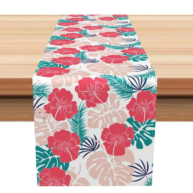 Aperturee Tropical Monstera and Floral Summer Table Runner, for Hawaiian Botanical and Jungle Themed Party Decor, 12x72in (WxH), 15.52 USD, summer t