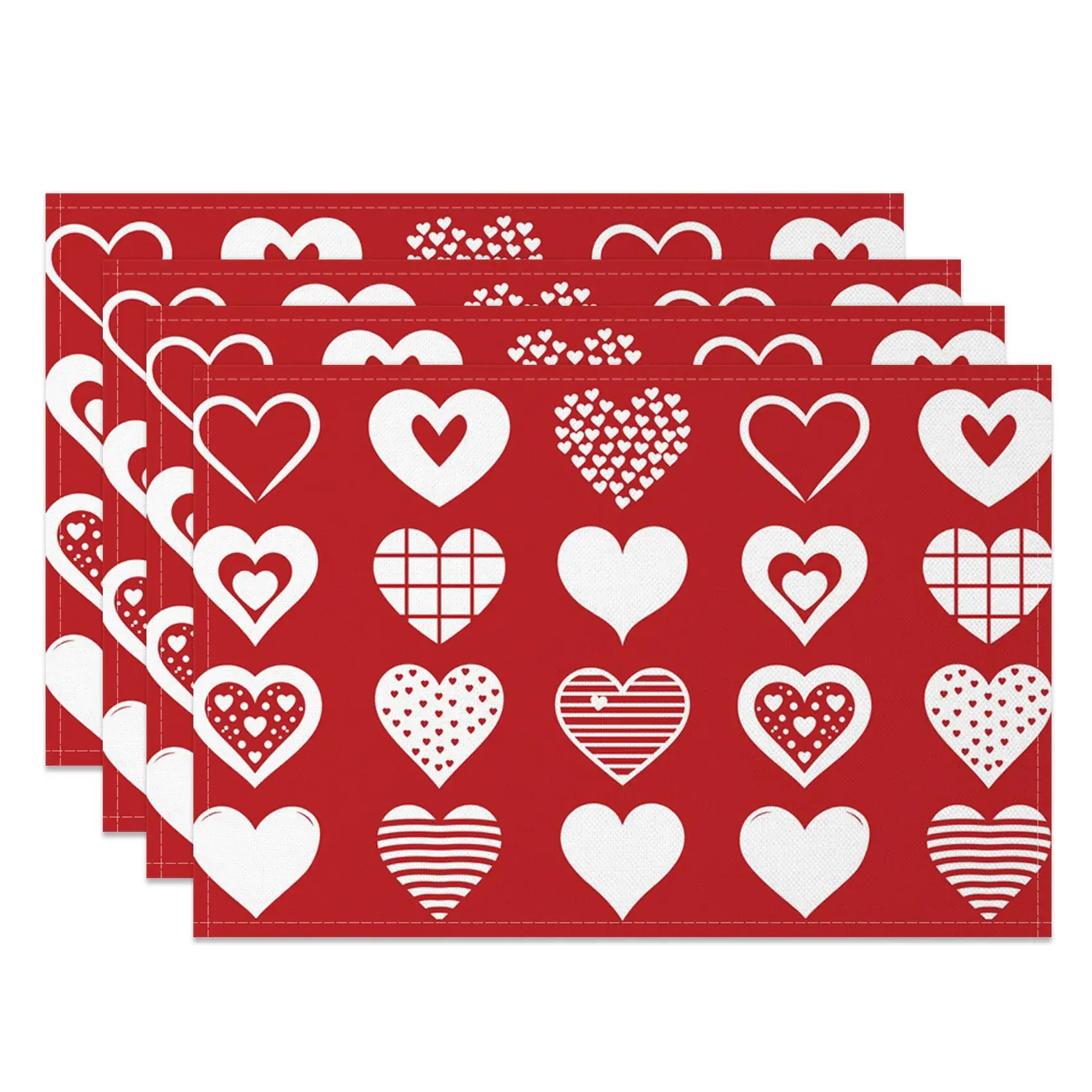 Aperturee Romantic Red White Artistic Love Set Of 4 Placemats, 14x12 Inch, 15.8 USD, NYLX00558-S, placemats