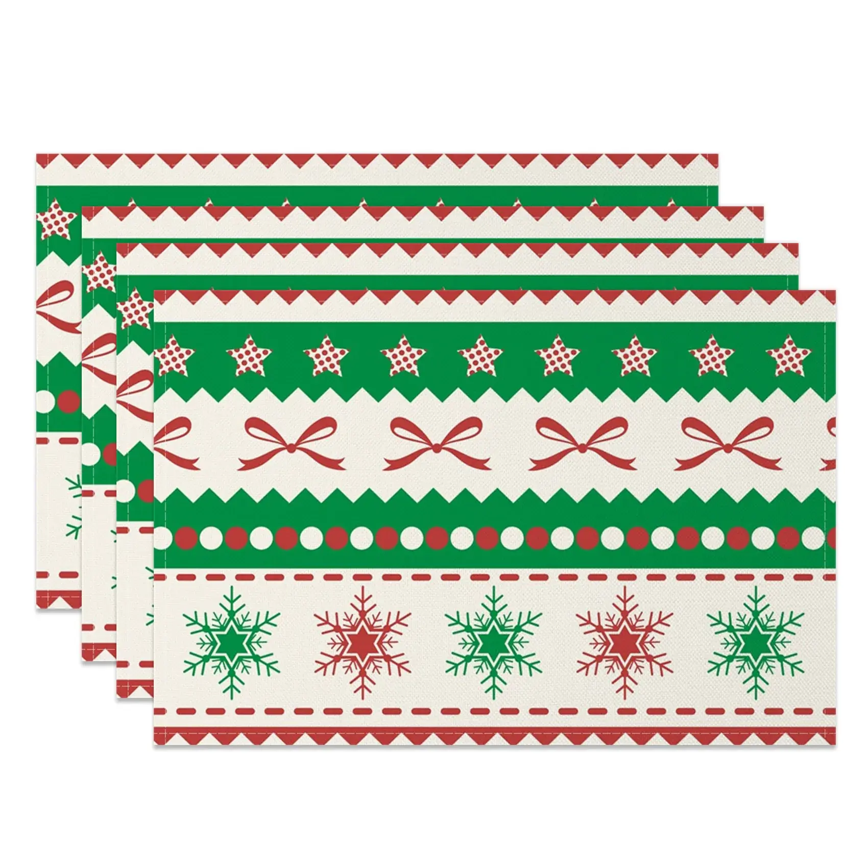 Aperturee Green Red Christmas Snowflake Set Of 4 Placemats, 14x12 Inch, 15.8 USD, NYWH00405-S, placemats