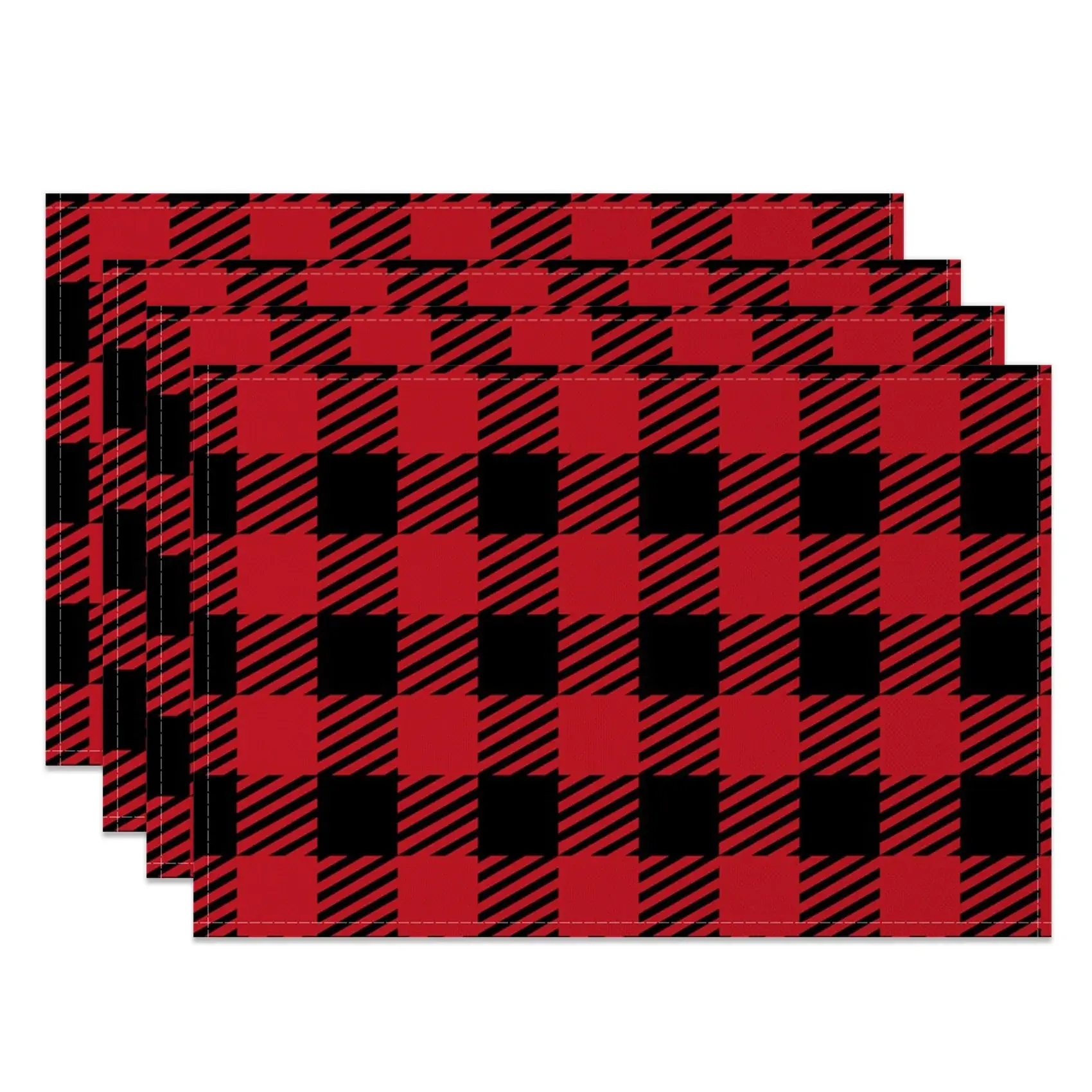 Aperturee Christmas Vibe Red Black Plaid Set Of 4 Placemats, 14x12 Inch, 15.8 USD, NYWH00409-S, placemats