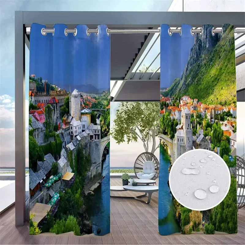 Aperturee Waterproof Printed Landscape Outdoor Curtains For Gazebo, W52in x L84in, 19.99 USD, printed outdoor curtains, S0D11644-S